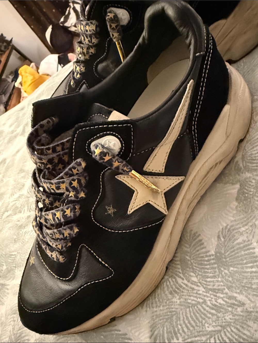 Golden Goose Black Sneakers with Cream Star Accent